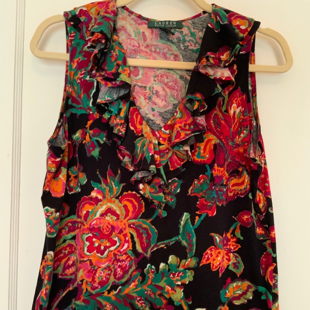 RALPH LAUREN Ruffle Neck Sleeveless Blouse, Sz L